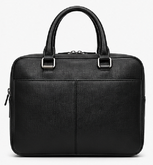 Gravs Black Genuine Leather Large Laptop Soft Bag Retro Business Office Mens Work Daily Used Waterproof Durable Stylish