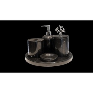 Modern Round Marble Bathroom Set Four-Piece With Soap Dispenser And Coral Accent Easy To Clean - Product Image 4