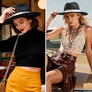 Sombrero Fedora de Fieltro de Lana Negro con Cinta Ajustable, Ala Ancha, Estilo Clásico Unisex para Fiestas, Viajes y Actividades al Aire Libre - Product Image 6