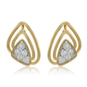 Boucles d'oreilles clous en or jaune avec diamants de laboratoire double goutte d'eau et grappe triangulaire - Product Image 4