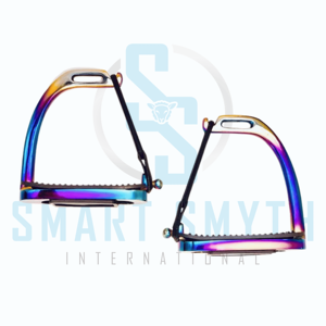 Estribos de Seguridad para Montar a Caballo Rainbow Gloss Fillis Peacock, de Acero Inoxidable con Revestimientos de Goma Negra - Product Image 2