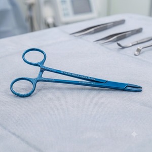 Jamso Industries TC Halsey Needle <b>Holder</b> 13cm Diamond Dust Blue Titanium Coated Manual Surgical Instrument Set - Product Image 4