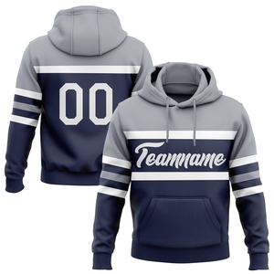 Sweat-shirt à capuche ample de sport, patchwork lignes bleu marine, blanc et gris, nouveau design, sur mesure, vente en gros directe pour l'industrie - Product Image 1
