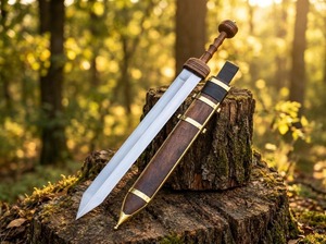 Cuchillo de caza hecho a mano con hoja de acero al carbono, mango de madera y funda, hoja recta, para bricolaje y actividades al aire libre. - Product Image 4