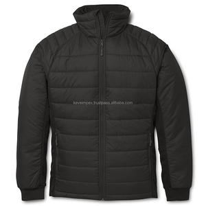 <b>Men's</b> <b>Black</b> <b>Long</b> Bomber Puffer <b>Jacket</b> Windproof Zipper Closure Stand Collar Casual Winter Polyester Wadding Regular Fit - Product Image 1