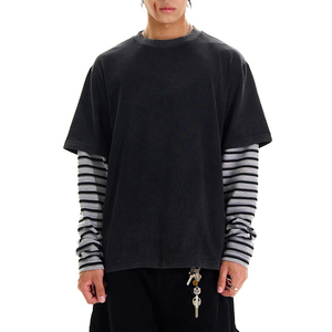 100% Cotton Printing Mesh Long Sleeve Double Layer T Shirt <b>White</b> Sleeves Hoodies Sweatshirts Double Knit Short Sleeve T-Shirt - Product Image 2