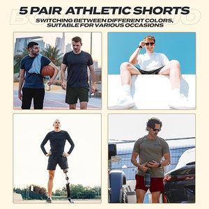 Men's Dark 5-Inch Quick Dry <b>Athletic</b> Shorts Woven Breathable Fabric Mid Elastic Waist Drawstring Closure Sporty Style Pockets - Product Image 4