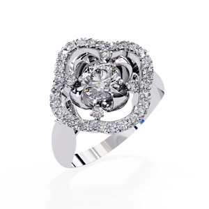 Bague de fiançailles en or blanc pour femme, diamant rond taille brillant, certifié GIA, design halo classique - Product Image 2