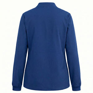 Veste d'infirmière sur mesure à prix de gros, coupe ajustée, fermeture éclair intégrale, haut de blouse médicale à manches longues avec épaules plissées - Product Image 3