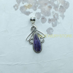 Grand collier pendentif en charoïte violette, argent sterling 925, pendentif fait main, bijoux en charoïte violette naturelle, cadeau pour femme - Product Image 6