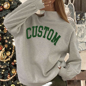 Sudadera Oversize de Cuello Redondo para Mujer, con Estampado de Letras Personalizado, Gris, Tejida, Manga Larga, para Otoño, Transpirable, Mezcla de Algodón - Product Image 1