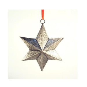 Embossed Design Nickel Finished Metal Hanging Star Ornaments For Home Christmas X Mas <b>Tree</b> Decorative Hanging Ornaments - Product Image 2