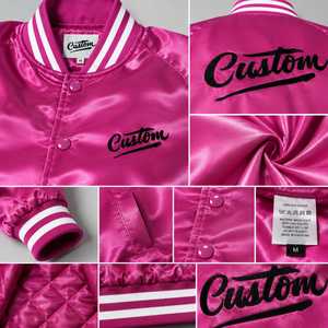 Chaqueta Bomber Rosa de Satén Personalizada para Hombre con Logotipo Bordado en la Parte Delantera, Estilo Casual Urbano, Corte Regular, Ropa de Invierno - Product Image 5