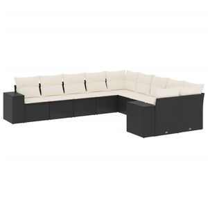 Conjunto de sofás de jardín negros con cojines color blanco crema - Product Image 2