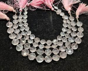 Perles de pierres précieuses en quartz rose naturel facettées en forme de pièce de monnaie, 8 à 9 mm, perles de quartz rose pour la fabrication de bijoux, collier, bracelet, en vrac - Product Image 1