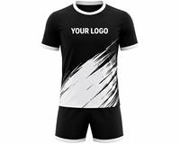 Ensemble d'uniformes de football unisexe personnalisables, noir et blanc, impression sublimée, col en V, manches courtes, polyester respirant et anti-transpiration