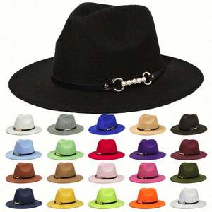Sombrero Fedora Clásico de Fieltro de Ala Ancha de Alta Calidad al por Mayor, Sombrero Vaquero Occidental Personalizado con Hebilla de Cinturón de Color Sólido para Hombre y Mujer - Product Image 1