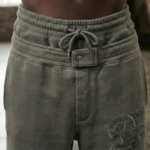 Pantalon de survêtement évasé à jambes larges, double couche, délavé à l'acide, effet usé, style streetwear personnalisé pour hommes - Product Image 6