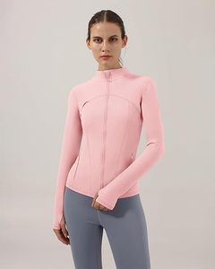 Women's Pink Full Sleeve Turtleneck <b>Zipper</b> Sportswear <b>Top</b> Breathable Spandex Polyester Solid Color Leisure Skinny Fit Pockets - Product Image 1