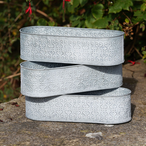 Zinc oval garden containers Galvanized metal <b>planters</b> Rustic outdoor <b>planters</b> Freestanding portable garden - Product Image 1