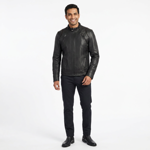 Veste en cuir de vache noir pour homme, 100% de haute qualité, confortable, respirante, hiver, manches longues, col montant, streetwear, sherpa - Product Image 3