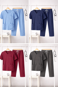 Mens Medical <b>Scrubs</b> Set Stretch V-Neck <b>Top</b> Elastic Waist 6 Pocket Pants Nurse Uniform - Product Image 6