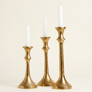Gold Metal <b>Brass</b> Taper <b>Candlestick</b> Holder Minimalist Beaded Candle Stand For Wedding Centerpieces And Luxury Home Table Decor - Product Image 4