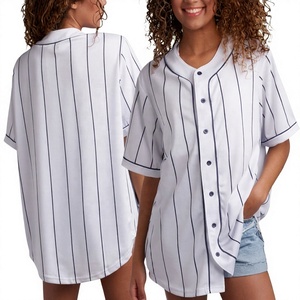 Chemise de baseball rayée pour femme, manches courtes, boutonnée, coupe ample, décontractée, respirante, uniforme d'équipe personnalisé avec nom du joueur - Product Image 3