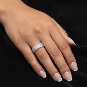 Triple Row Round Cut Moissanite Diamond Eternity Band in 925 Silver with Micro Pave Setting Luxury Full <b>Circle</b> Wedding <b>Ring</b> - Product Image 5
