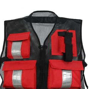 Chaleco de seguridad reflectante rojo con múltiples bolsillos y espalda de malla para alta visibilidad, producto de moda, estilo único - Product Image 5