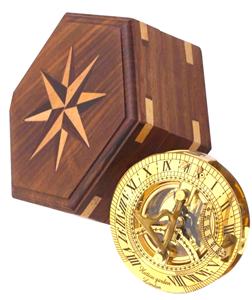 Reloj de Sol Estilo Antiguo de Latón Macizo Chapado en Oro con Caja de Madera, Brújula, Puntero de Orientación Premium para Senderismo, Decoración Marítima Vintage - Product Image 6