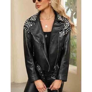 AQDAS INDUSTRIES <b>Punk</b> Style Lightweight Woven PU Leather Breathable High Quality Biker <b>Jacket</b> for Women's Soft Black Streetwear - Product Image 3