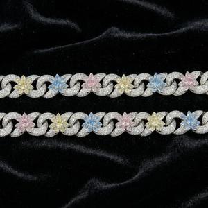 Pulsera de Lujo con Eslabones Cubanos y Diamantes CZ Florales para Hombre, Joyería Hip Hop, Chapado en Oro y Plata Personalizado, OEM ODM - Product Image 3
