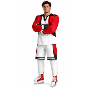 Conjunto de Jersey de Hockey sobre Hielo Blanco, Rojo y Negro con Estampado Sublimado, Absorbente de Humedad, Manga Larga, Uniforme de Hockey sobre Hielo para Hombre Adulto - Product Image 2