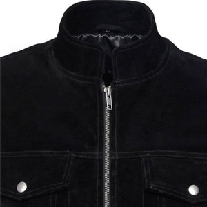 <b>Men's</b> Black <b>Suede</b> Motorcycle <b>Jacket</b> Stand Collar Zipper Closure Slim Fit Regular Length Moto Biker Style Autumn Wear - Product Image 2