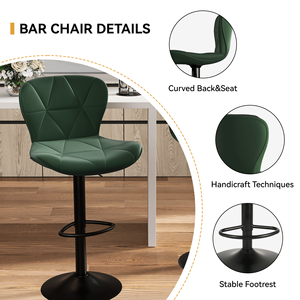 Industrial Vintage 2-Pc Rotatable Bar <b>Stools</b> Set Quilted PU Leather with Backrest and Footrest 300lb Capacity <b>Dining</b> Chairs - Product Image 2