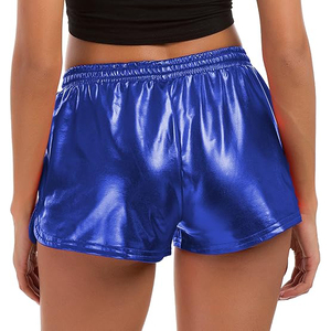 Shorts Metálicos Azul Rey para Mujer, Elásticos, con Cordón Ajustable en la Cintura, Bolsillos Laterales, Brillantes, de Tiro Medio - Product Image 3