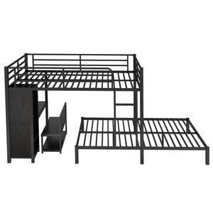 Letto a castello Queen Size con armadio integrato, scrivania e sedie con contenitore, in metallo nero - Product Image 5