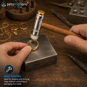 Martillo pequeño de latón con teflón y mango de madera natural para joyería, herramienta de conformado de metales, 9-1/4 pulgadas, 16 mm, ZetomedPro - Product Image 3