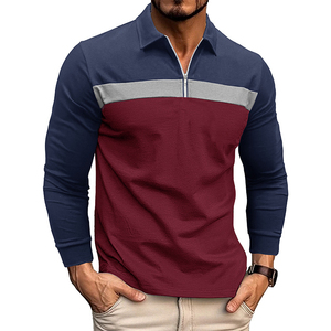 Men's Long Sleeve Color Blocked Knitted <b>Polo</b> <b>Shirt</b> Casual Regular Fit Navy <b>Blue</b> With Black Sleeves Zipper Design 2027 - Product Image 3
