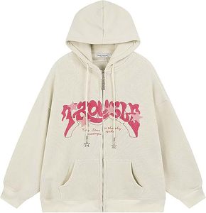 Sudadera extragrande personalizada para mujer con estampado de letras brillantes, bolsillo frontal con cremallera, manga larga, de algodón tejido digital - Product Image 1