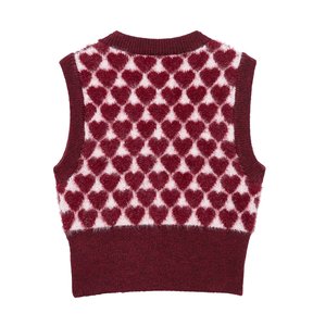 Chaleco de Punto para Mujer, Nuevo Modelo de Primavera, Cuello Redondo sin Mangas, Patrón de Corazón Jacquard, Estilo Europeo Americano, Moda Casual - Product Image 3