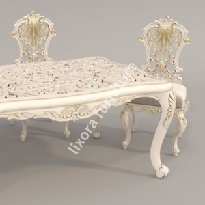 Ensemble de table à manger de luxe artisanal blanc et or pour 6 personnes, décor victorien orné de sculptures florales - Product Image 2