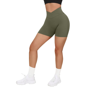 Women's High Waisted Yoga Biker Shorts V Cross Waist Workout <b>Booty</b> Butt Lifting Spandex/Nylon Four-Way Stretch Sweat-Wicking - Product Image 5