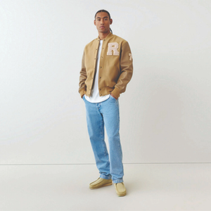 <b>Men's</b> Tan Varsity <b>Jacket</b> With Embroidered Letter R Casual Regular Fit OEM Service Cotton <b>Canvas</b> Button Closure Varsity <b>Jacket</b> - Product Image 1