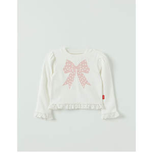 Camiseta OZKIZ Coreana para Niñas de 2 a 6 Años, Cuello Redondo, Estampado de Cintas y Puntos, 100% Algodón, Estilo Casual, Venta al Por Mayor para Primavera/Otoño - Product Image 1