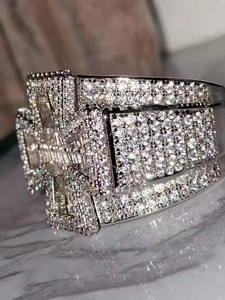 14K White <b>Gold</b> White Diamond Hip hop <b>Ring</b> for Wedding and Party Wear Modern Diamond <b>Ring</b> - Product Image 3