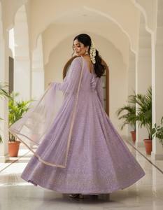 VISHNU K DESIGNS India TOP PENT Dupatta Soft Georgette Knitted 3 MM Sequence Zari Thread Embroidery Work Long Sleeve Suit All - Product Image 4