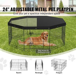Recinto per cani pieghevole in metallo a 8 pannelli con copertura superiore, 60 cm di altezza, box per cuccioli, gabbia, recinzione per animali domestici, con picchetti da terra, box per esercizio per cani - Product Image 6