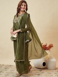 KURTI WITH PLAZZO & DUPATTO Product Details <b>Kurta</b> Fabric Crunchy <b>Silk</b> TOP LEBGTH 32 Plazzo Fabric - Product Image 3